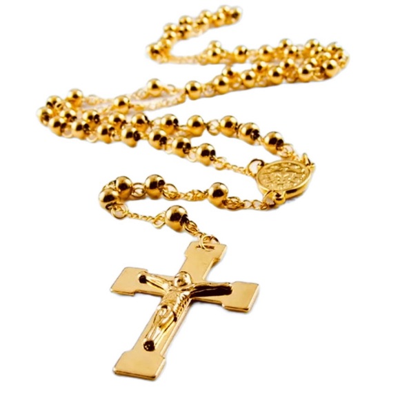 18k Gold plated rosary crucifix cross pendant - Picture 7 of 8
